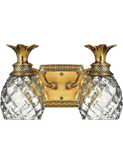 Pineapple Double Bath Sconce With Clear Optic Glass in Burnished Brass.